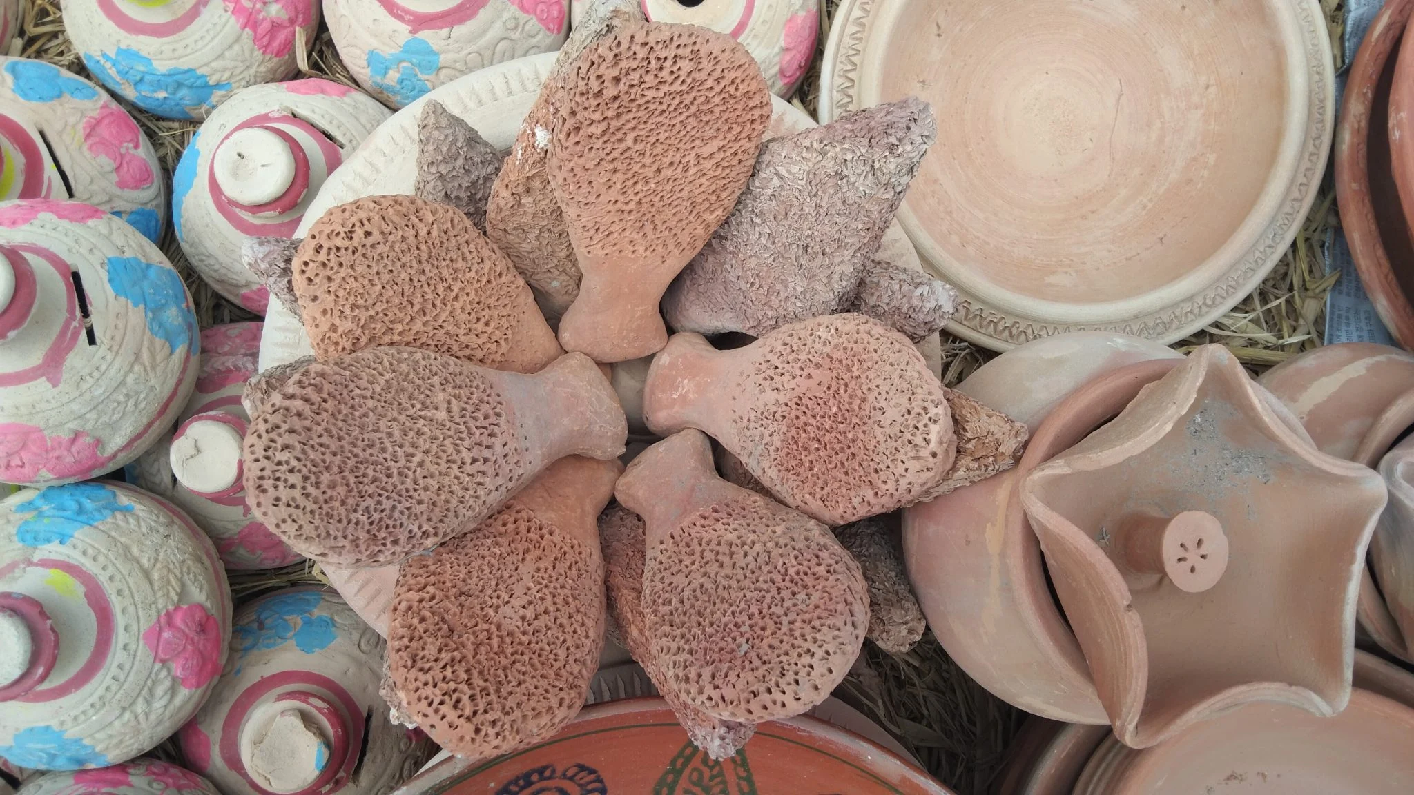 Terracotta pieces and textured clay ornaments